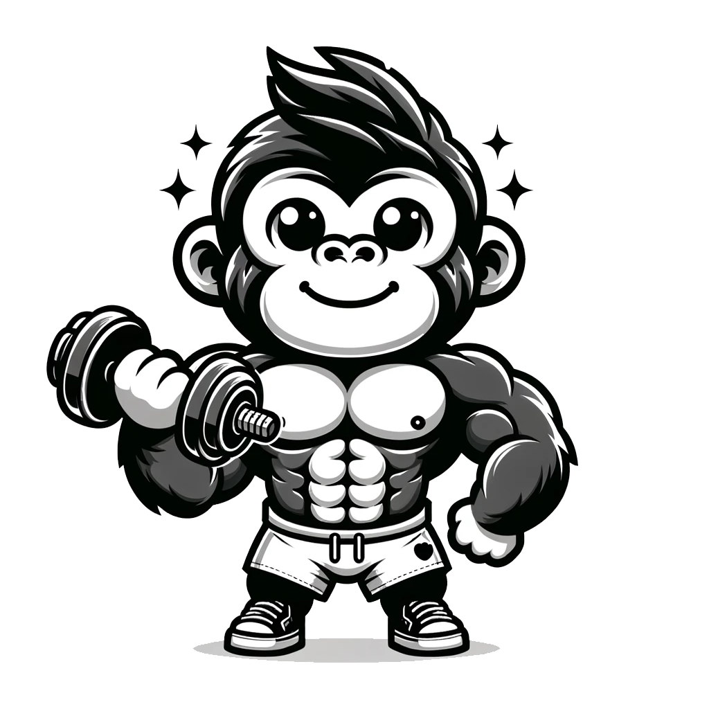 Cheerful Gorilla with Dumbbell Fitness Pose